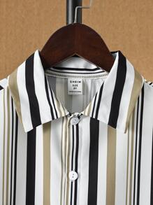 男孩條紋圖案襯衫和腰部抽繩短褲不帶T恤 - 彩色 - 查看 3