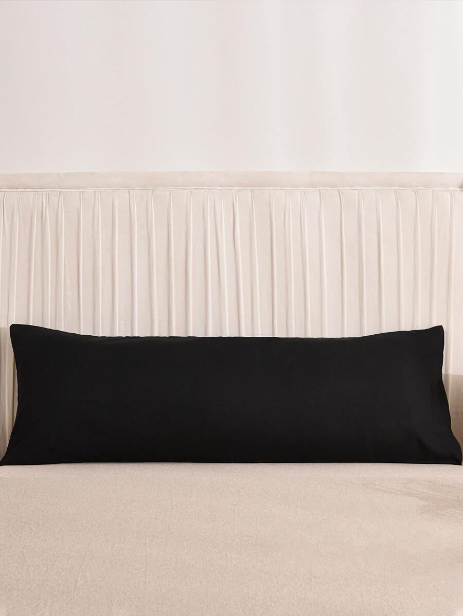 1pc Blissful Solid Color Bolster Pillow Cover, Fits 51*137cm Pillow Insert, Suitable For Sofa, Bed, Outdoor, Dorm (Boys/Girls Dorm Bedding) - Black - View 1