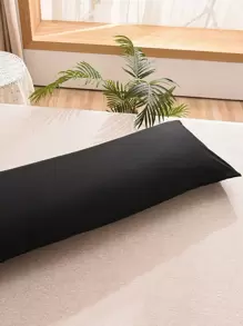1pc Blissful Solid Color Bolster Pillow Cover, Fits 51*137cm Pillow Insert, Suitable For Sofa, Bed, Outdoor, Dorm (Boys/Girls Dorm Bedding) - Black - View 3