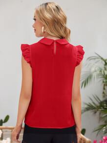 SHEIN Clasi Lỗ tay Ruffle Ren Đính đá Áo Trang phục làm việc - Đỏ - Xem 2