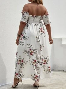SHEIN Clasi Plus Floral Off The Shoulder High Low Wrap Hem Dress