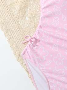 SHEIN Teen Girls Floral Print Ruched Side One Piece Swimsuit - Baby Pink - View 3