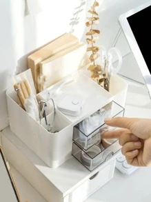 1pc Multifunction Stationery Storage Box - White - View 2