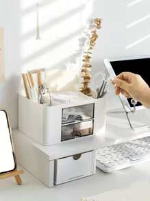 1pc Multifunction Stationery Storage Box - White - View 3