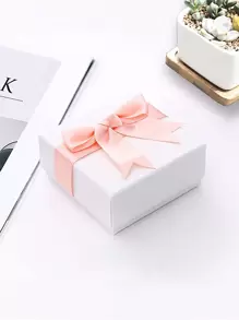 2入組便攜式紙質珠寶盒,浪漫迷你方形蝴蝶結裝飾耳環收納盒,適用於儲存珠寶、旅行、送禮,情人節禮物 - 白色 - 查看 1