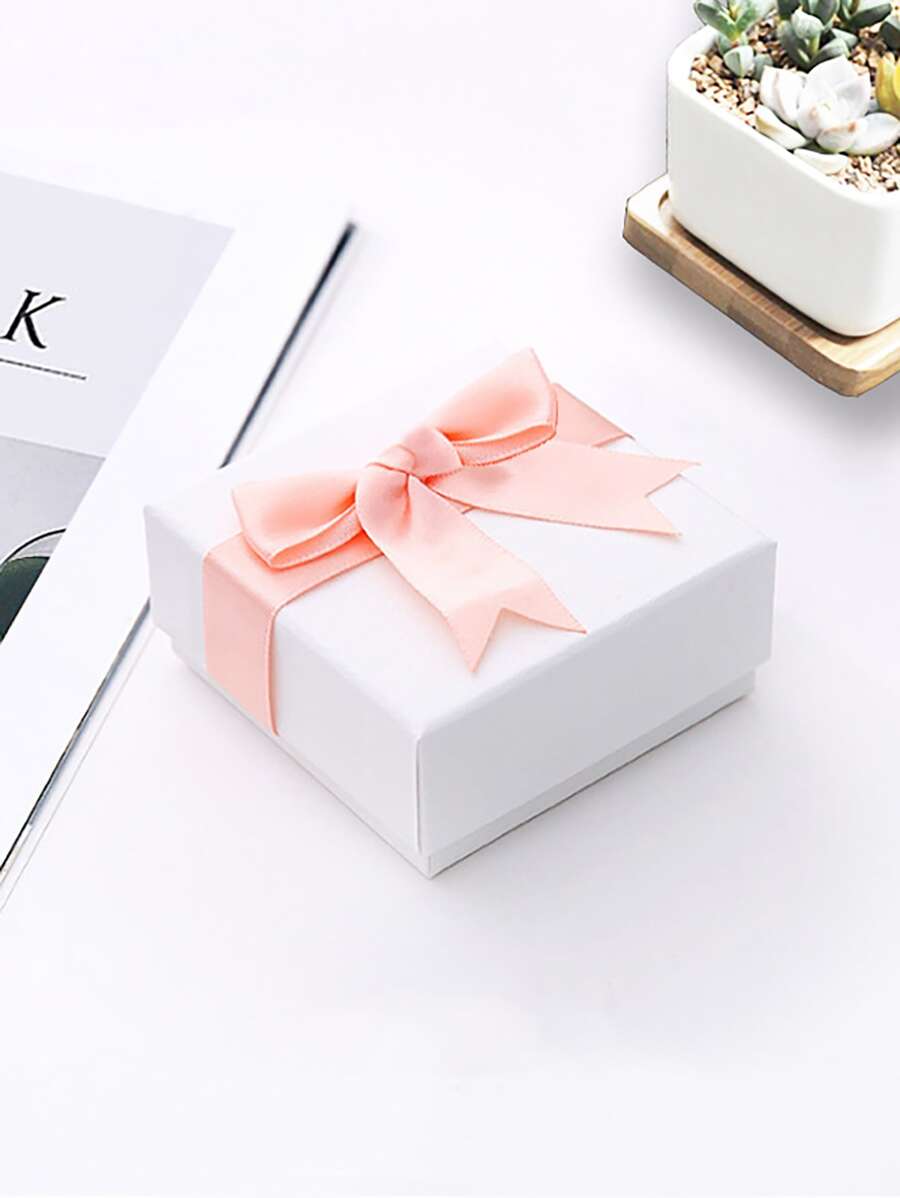 2入組便攜式紙質珠寶盒,浪漫迷你方形蝴蝶結裝飾耳環收納盒,適用於儲存珠寶、旅行、送禮,情人節禮物 - 白色 - 查看 1