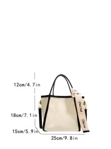 Letter Tape Decor Contrast Binding Square Bag - Beige - View 4