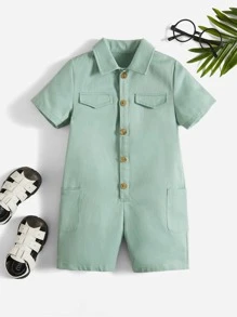 SHEIN 小男童翻蓋口袋襯衫連體短褲