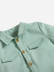 SHEIN 小男童翻蓋口袋襯衫連體短褲