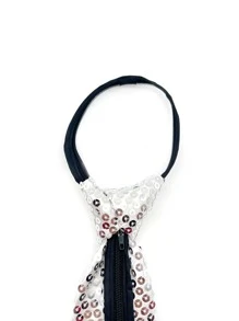Men Sequin Decor Tie - White - View 3