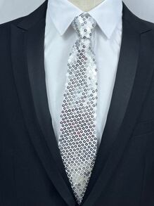 Men Sequin Decor Tie - White - View 1