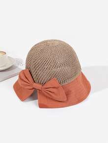Bow Decor Hollow Out Bucket Hat - Multicolor - View 2