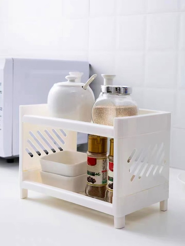 1pc Plastic Kitchen Storage Rack, Double Layer Multifunction Kitchen