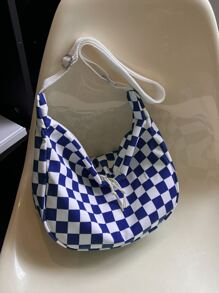 男士方格圖案流浪包 - 藍白色 - 查看 1