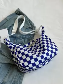 男士方格圖案流浪包 - 藍白色 - 查看 2