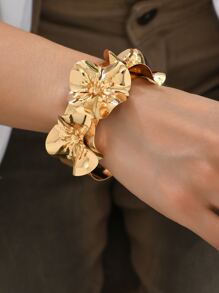 Pulsera abierta con diseño de flor - Amarillo Oro - Ver 1