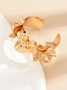 Pulsera abierta con diseño de flor - Amarillo Oro - Ver 2