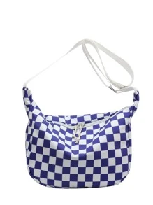 男士方格圖案流浪包 - 藍白色 - 查看 3