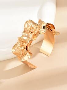 Pulsera abierta con diseño de flor - Amarillo Oro - Ver 3