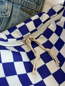 男士方格圖案流浪包 - 藍白色 - 查看 4