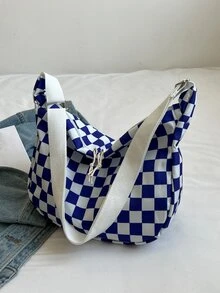 男士方格圖案流浪包 - 藍白色 - 查看 5