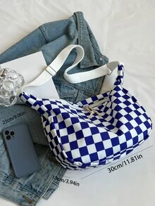 男士方格圖案流浪包 - 藍白色 - 查看 6