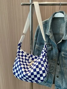 男士方格圖案流浪包 - 藍白色 - 查看 7