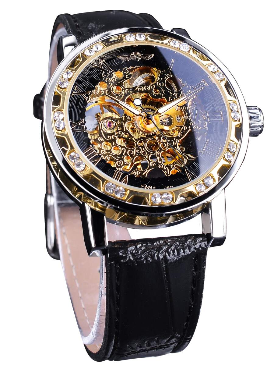 Hombres Reloj mecánico con diseño de diamante de imitación - Dorado - Ver 1