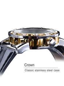 Hombres Reloj mecánico con diseño de diamante de imitación - Dorado - Ver 3