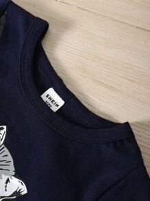 Baby Cartoon Graphic Tee & Shorts - Navy Blue - View 7