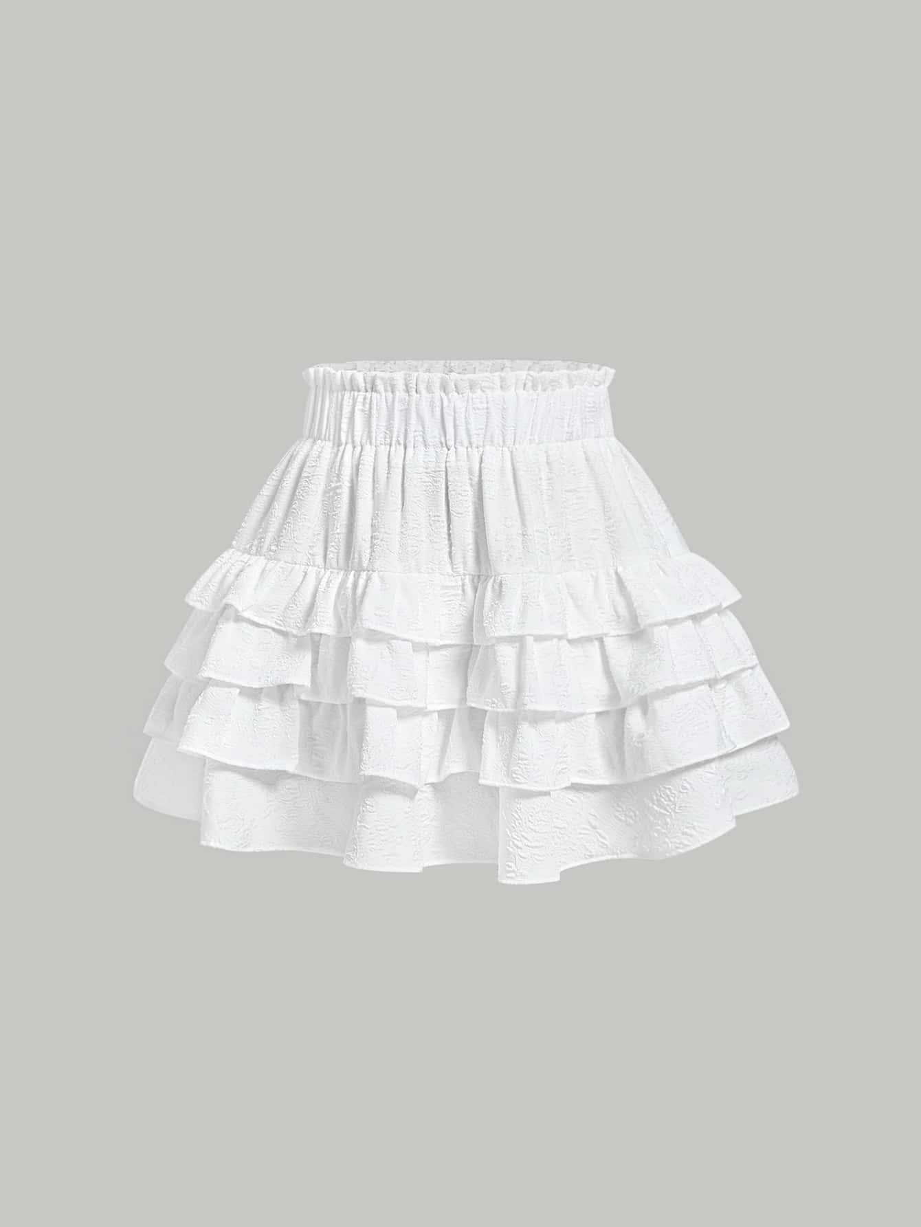 SHEIN MOD 净色纸袋腰分层下摆半身裙 - 白色 - 查看 1