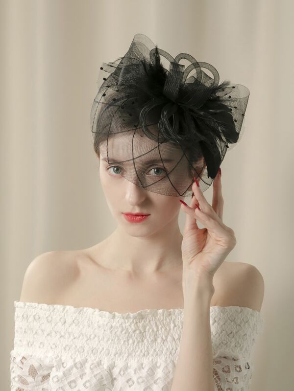 HITYfascinator Feather & Bow Decor Hair Clip