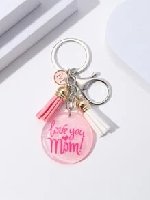 Llavero con estampado de slogan redondo & con diseño de fleco - Multicolor - Ver 1