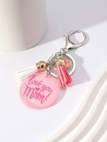 Llavero con estampado de slogan redondo & con diseño de fleco - Multicolor - Ver 3