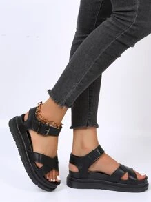 女士交叉帶運動涼鞋黑色