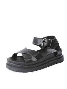 女士交叉帶運動涼鞋黑色