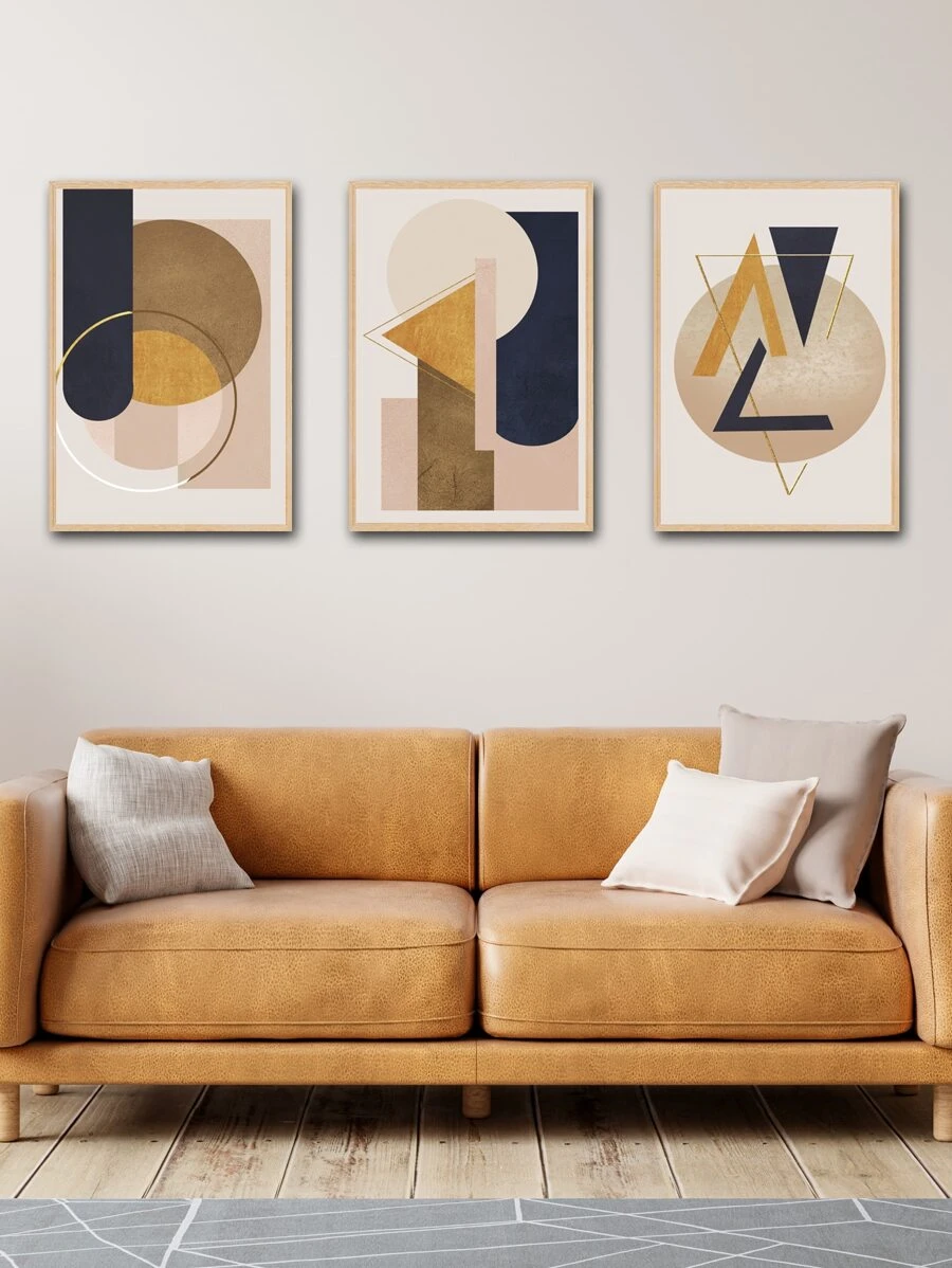 3入組幾何樣式無框畫 - 彩色 - 查看 1