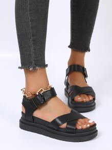 女士交叉帶運動涼鞋黑色