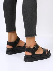 女士交叉帶運動涼鞋黑色