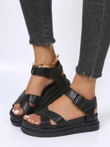 女士交叉帶運動涼鞋黑色