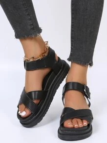 女士交叉帶運動涼鞋黑色