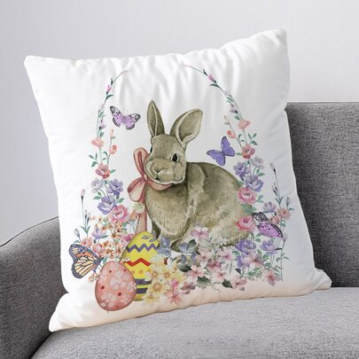 Easter Rabbit Print Cushion Cover Without Filler
