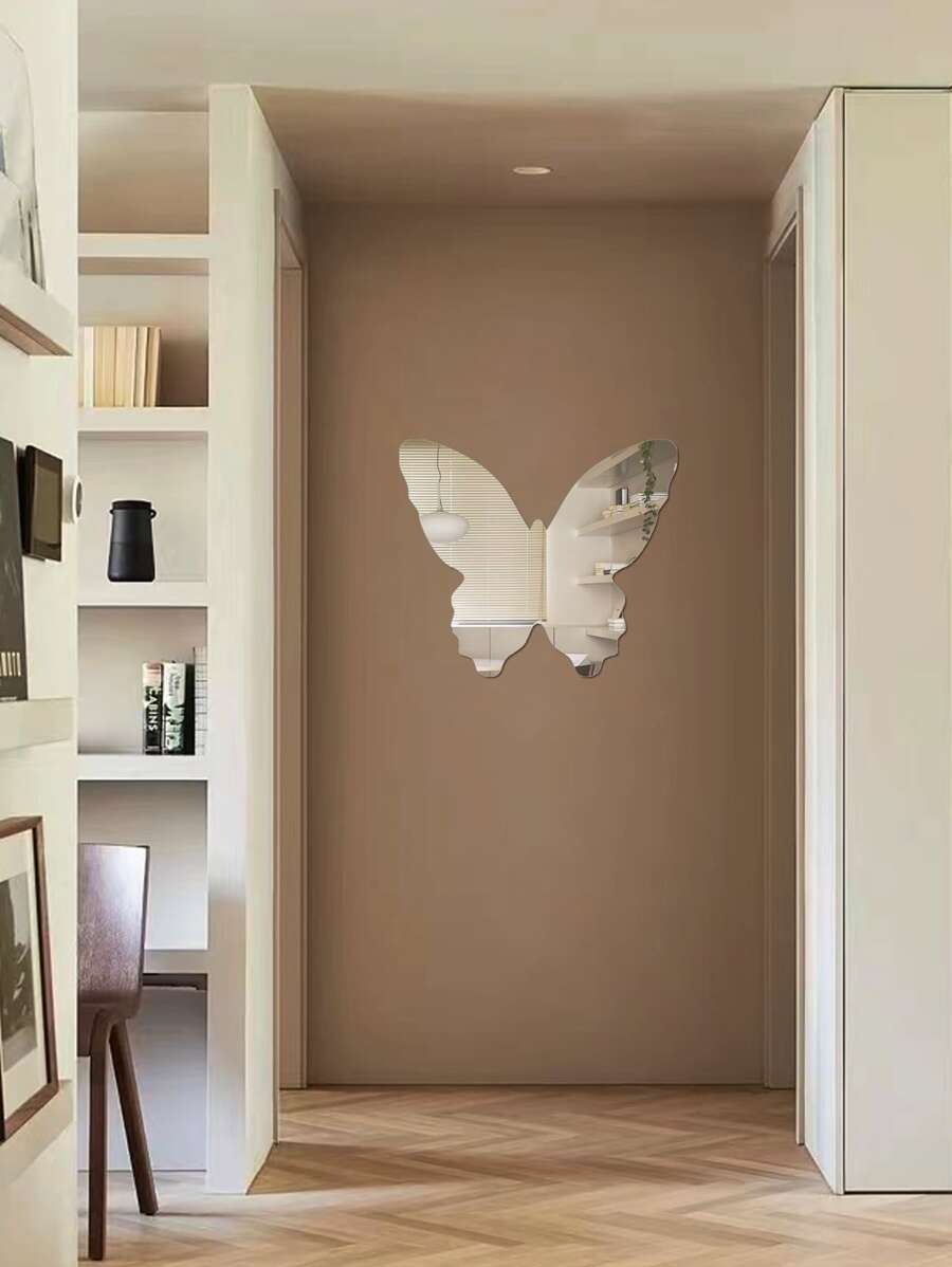 1 pieza Pegatina de pared de espejo en forma de mariposa - Plateado - Ver 1