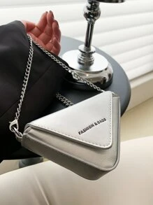 Mini Metallic Letter Graphic Flap Novelty Bag - Silver - View 1