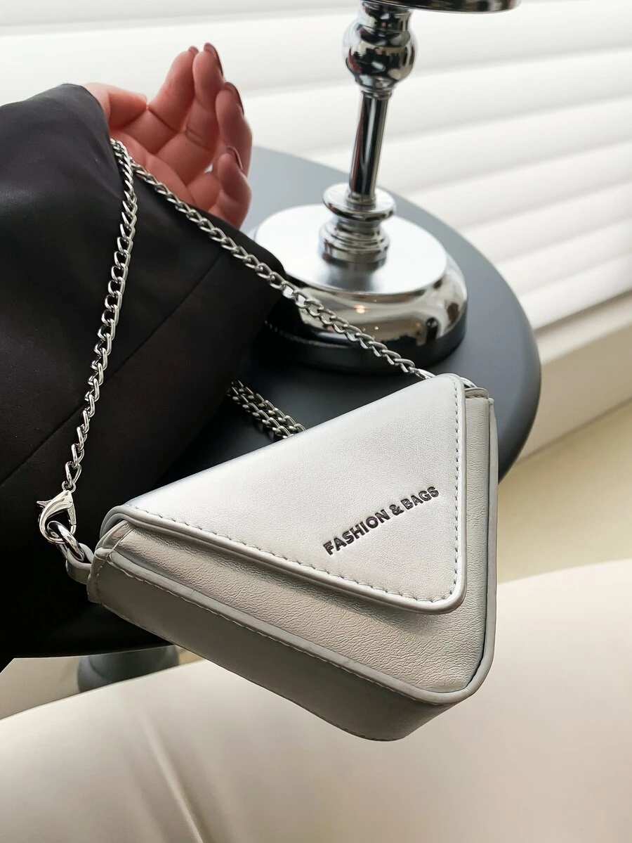 Mini Metallic Letter Graphic Flap Novelty Bag - Silver - View 1