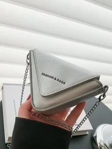 Mini Metallic Letter Graphic Flap Novelty Bag - Silver - View 2