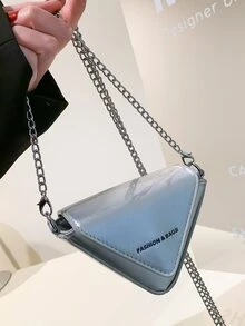 Mini Metallic Letter Graphic Flap Novelty Bag - Silver - View 4