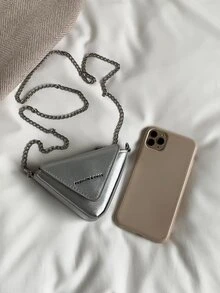 Mini Metallic Letter Graphic Flap Novelty Bag - Silver - View 7