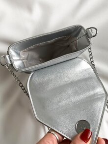 Mini Metallic Letter Graphic Flap Novelty Bag - Silver - View 8