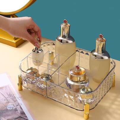 多层桌面化妆品收纳盒，1个透明化妆品收纳盒，大容量化妆品收纳托盘，指甲油收纳盒，多功能浴室收纳盒，适用于梳妆台、浴室、盥洗台和台面的桌面收纳盒，女士礼物，圣诞礼物，女士礼物创意，房间装饰